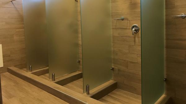 Wall showers in the male changing rooms