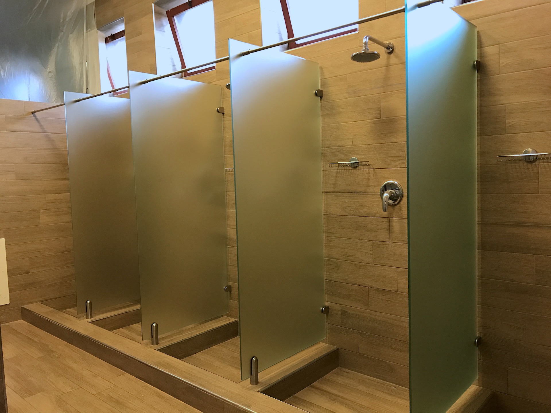 Wall showers in the male changing rooms